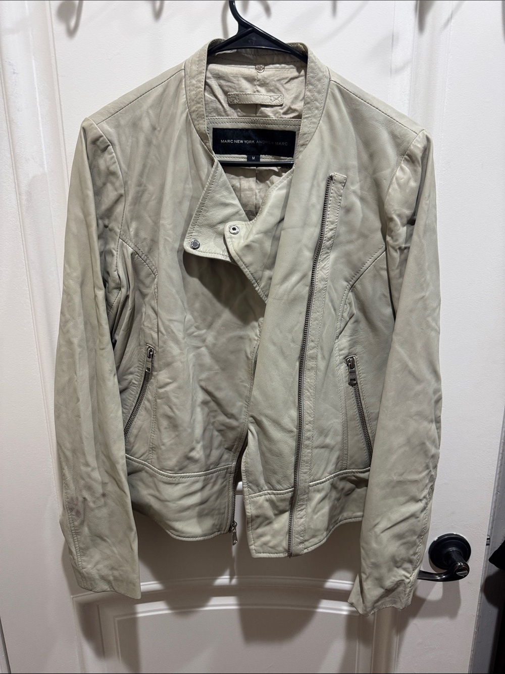 Marc New York Pale Beige Leather Moto Jacket